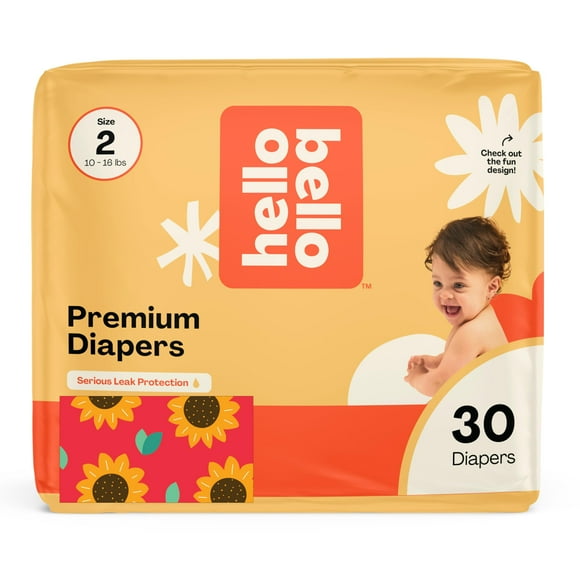 Hello Bello Diapers, Size 2 (10-16 lbs) Flower Child, 30 Count of Premium Disposable Baby Diapers, Hypoallergenic with Soft, Cloth-Like Feel