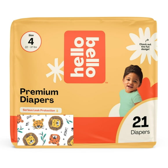 Hello Bello Diapers, Size 4 (22-37 lbs) Wild Cats, 21 Count of Premium Disposable Baby Diapers, Hypoallergenic with Soft, Cloth-Like Feel