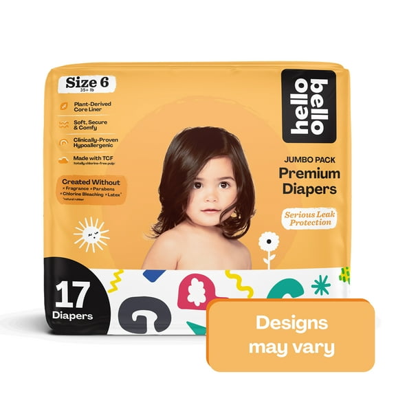 Hello Bello Premium Baby Diapers I Affordable Hypoallergenic and Eco-Friendly Absorbent Diapers for Babies and Kids I Size 6 I Various Gender Neutral Designs I 17 Count