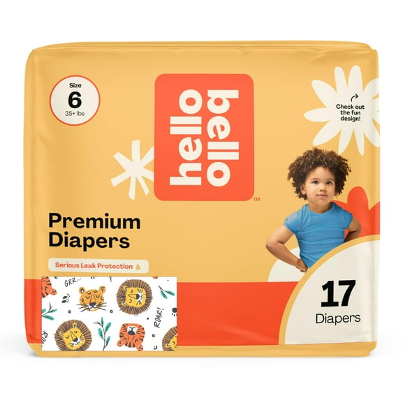 Hello Bello Diapers, Size 6 (35 lbs) Wild Cats, 17 Count of Premium Disposable Baby Diapers, Hypoallergenic with Soft, Cloth-Like Feel