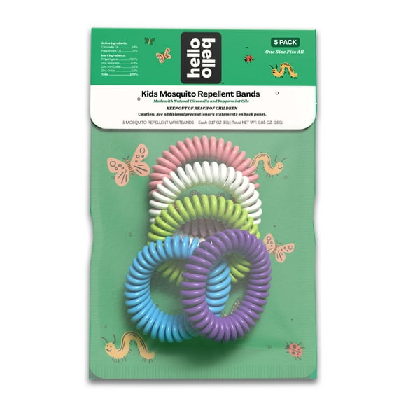 Hello Bello Kid's Mosquito Repellent Bands with Natural Plant-Based Oils, One Size Fits All, 5 Pack