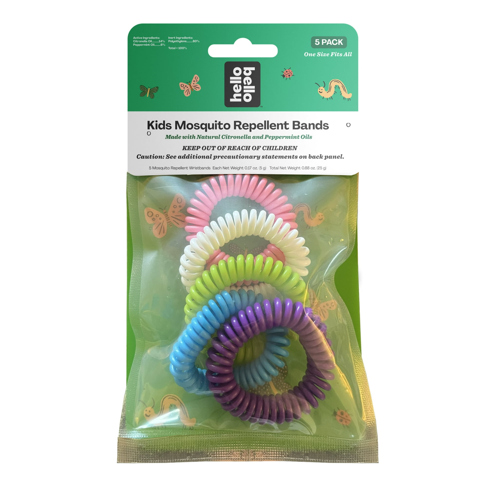 Hello Bello Kid’s Mosquito Repellent Bands with Natural Plant-Based Oils, One Size Fits All, 5 Pack
