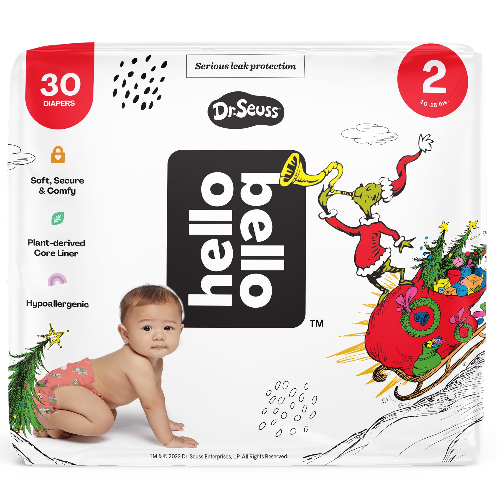 Hello Bello Limited Edition Grinch Holiday Diapers I Size 2, 30 Count