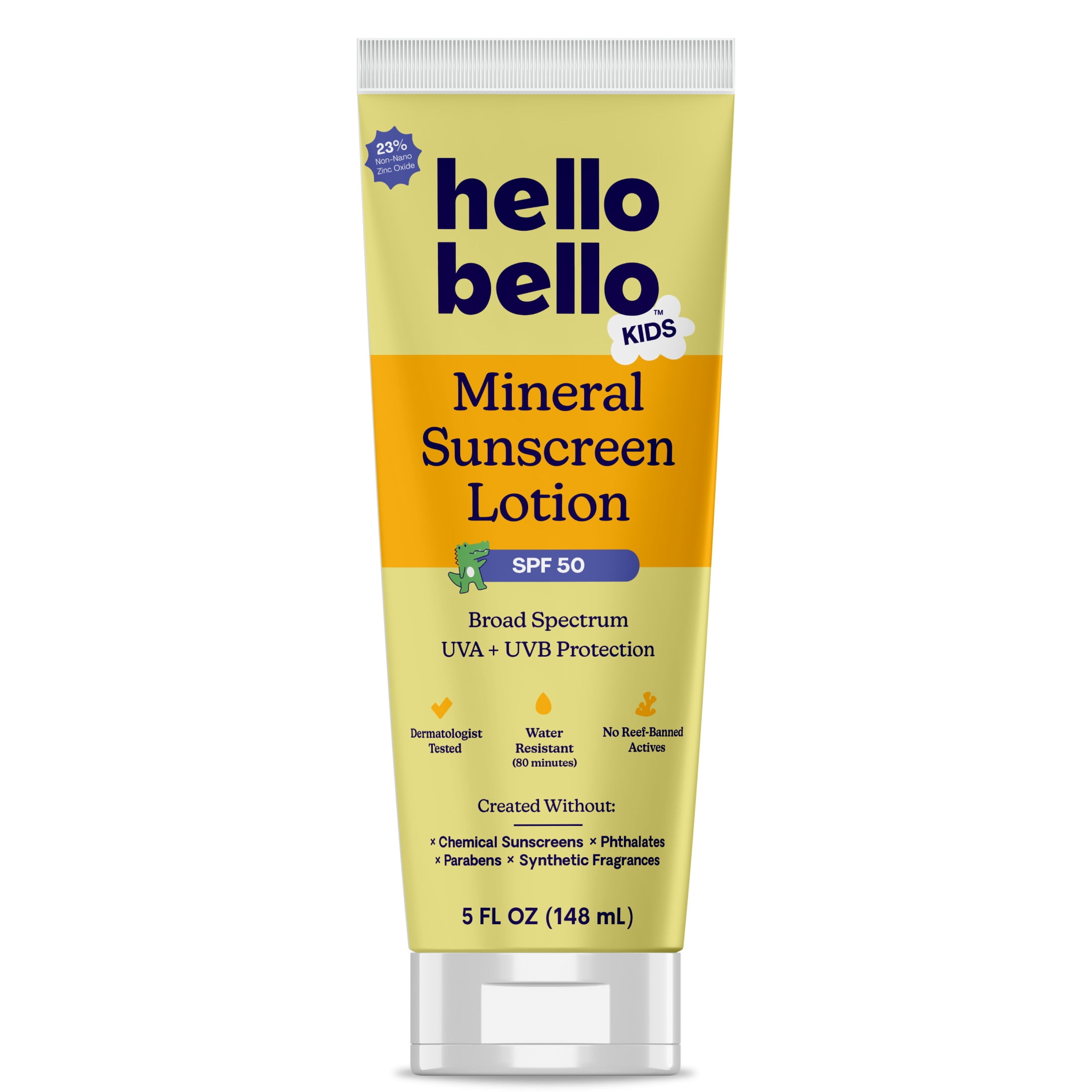 Hello Bello Mineral SPF 50 Kids Sunscreen, Reef-Friendly Lotion for Children, 5.0 fl oz
