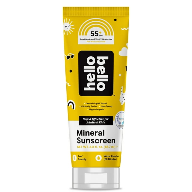 Hello Bello Mineral SPF 55 + Sunscreen Lotion, Reef-Friendly for Adults & Kids, 3.0 fl oz
