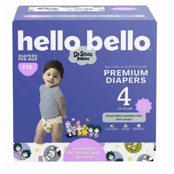 Hello Bello Premium Baby Diapers, Infant Size 4, 116 Count (Select for More Comfort)