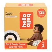 Hello Bello Premium Diapers, Size 1 8-12 lbs Surprise Pack for Boys - 128 Count, Hypoallergenic with Soft, Cloth-Like Feel - Assorted Boy & Gender Neutral Patterns