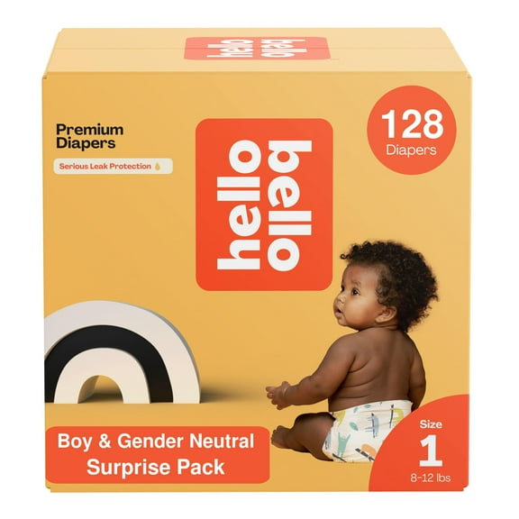 Hello Bello Premium Diapers, Size 1 (8-12 lbs) Surprise Pack for Boys - 128 Count, Hypoallergenic with Soft, Cloth-Like Feel - Assorted Boy & Gender Neutral Patterns