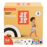 Hello Bello Premium Diapers Size 4 22-37lbs, Busy Bees & Hive Five Designs, 58ct Club Box