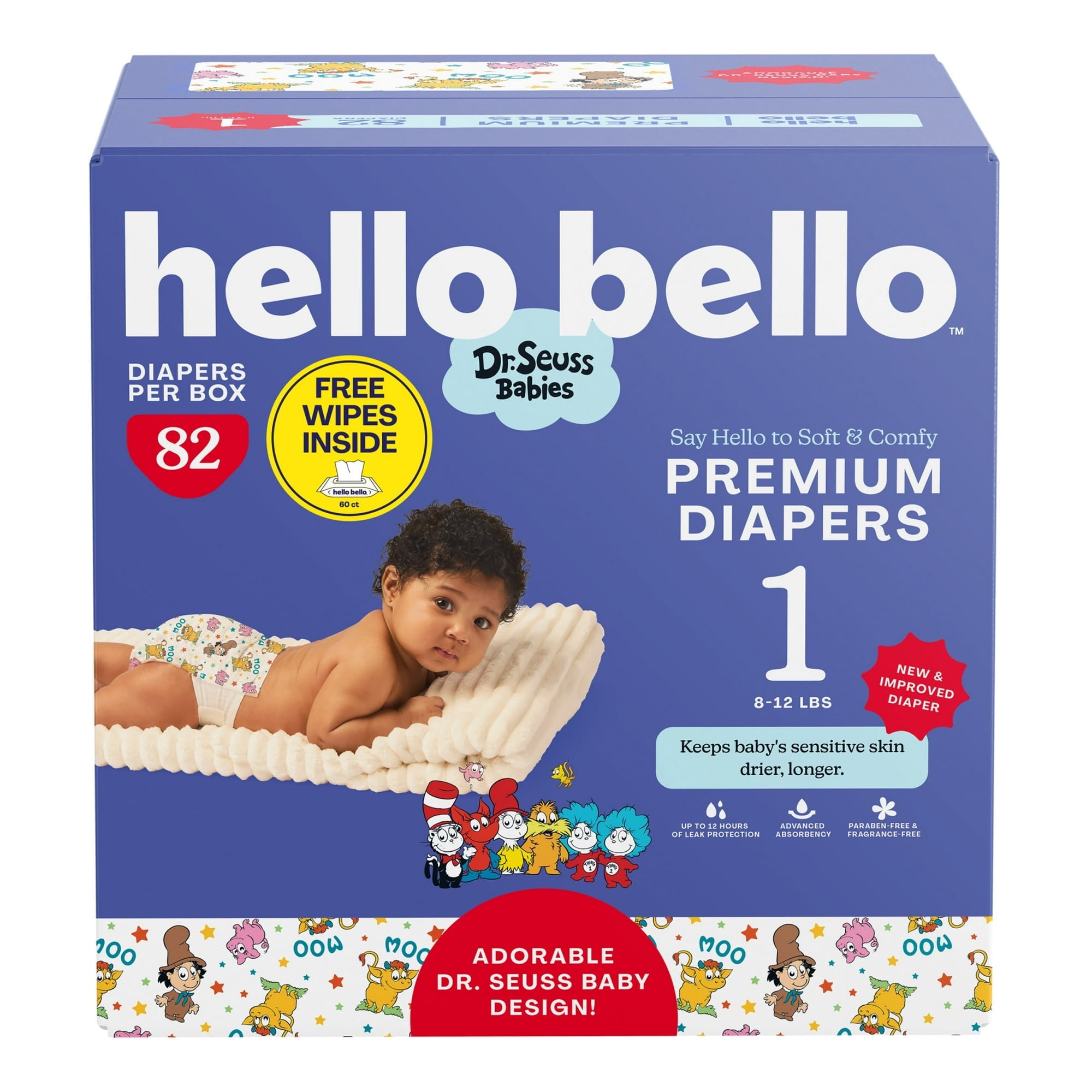 Hello Bello Premium  Babies Diapers Club Box with Bonus Wipes - Size 1, 82 Count