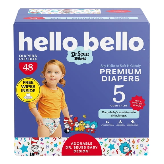 Hello Bello Premium  Babies Diapers Club Box with Bonus Wipes - Size 5, 48 Count
