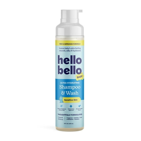 Hello Bello Ultra-Hydrating Baby Shampoo & Body Wash, Fragrance-Free, 10oz Bottle