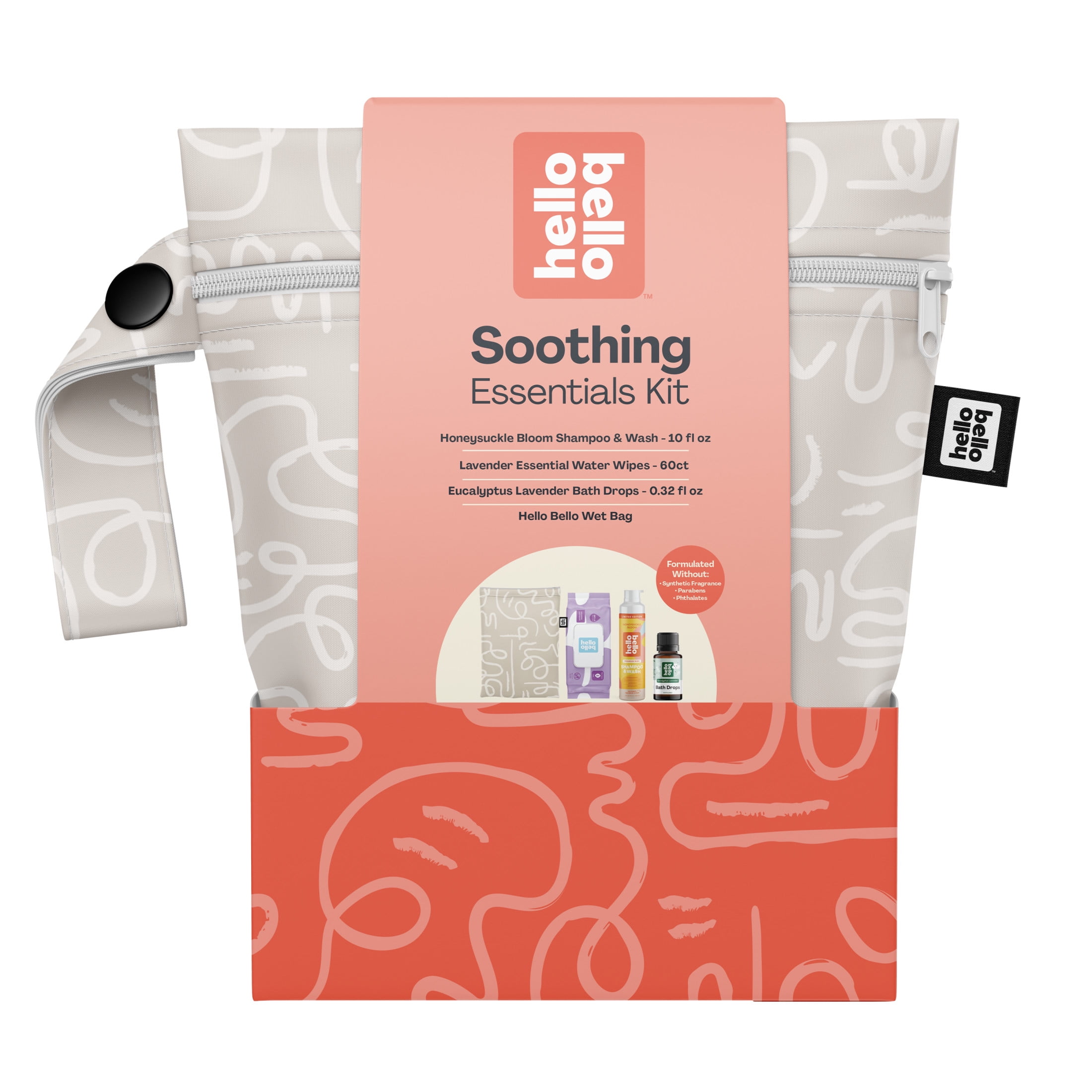 Hello Bello Soothing Essentials Unisex Baby Gift Set with Lavender Wipes, Honeysuckle Shampoo & Body Wash