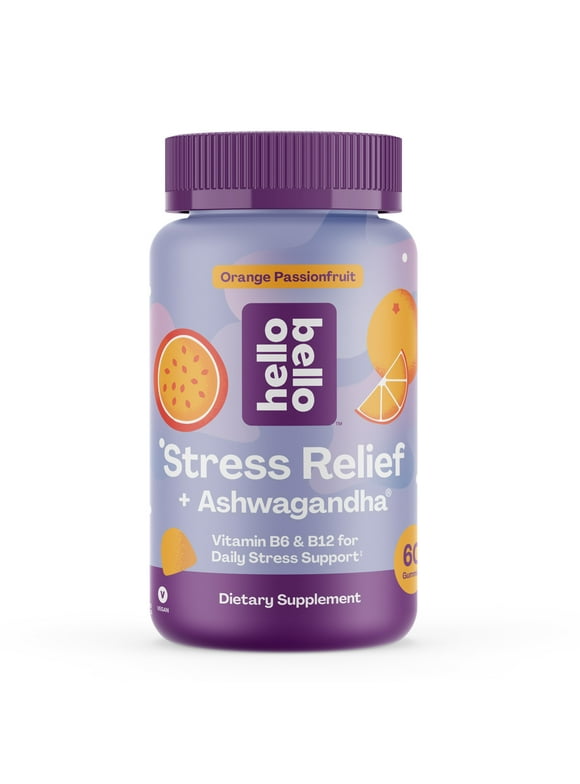 Hello Bello Stress Relief + Ashwagandha, Adult Stress Support Gummy for Men & Women, 60ct