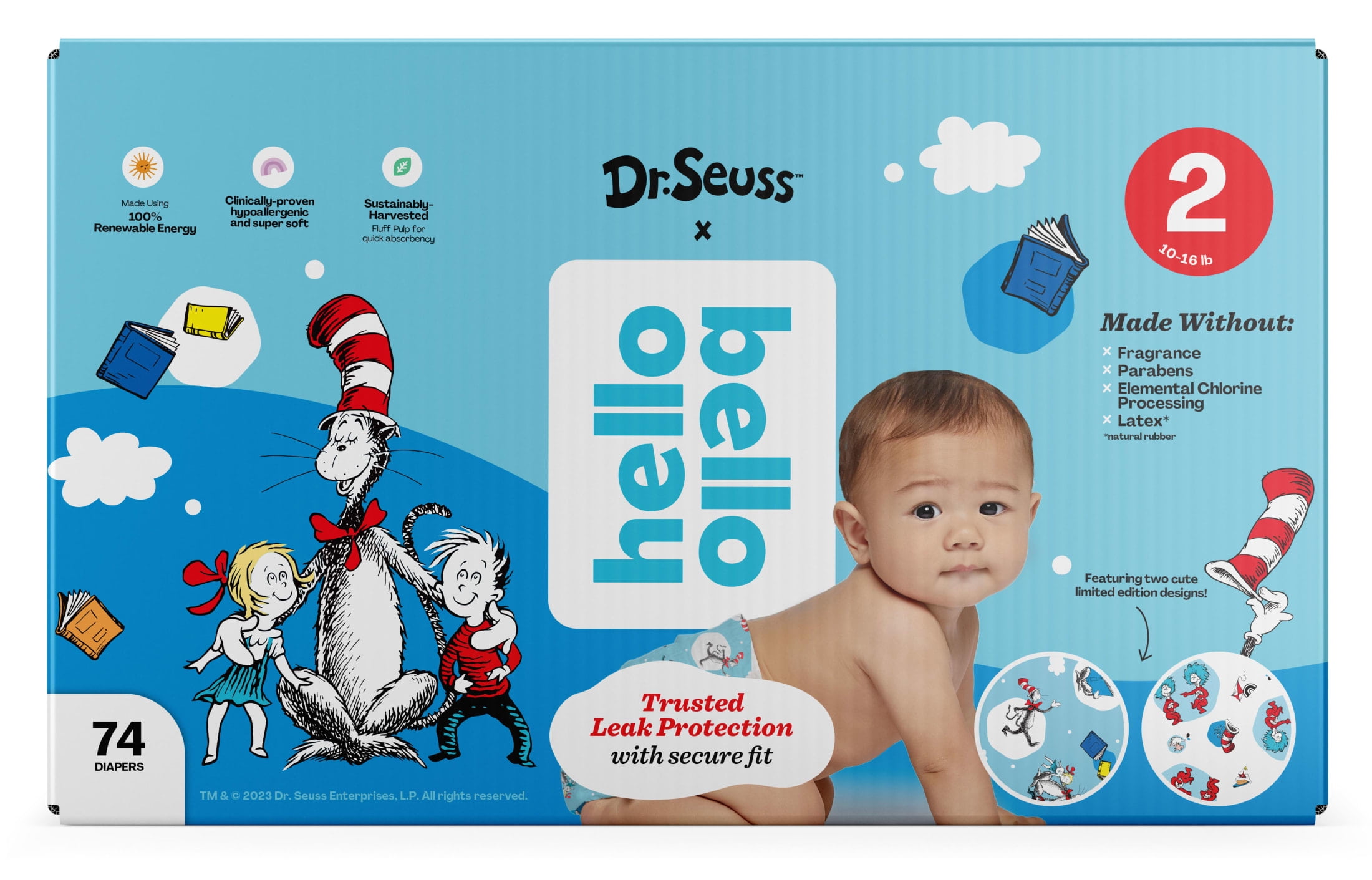 Hello Bello x Dr. Seuss Cat in the Hat Baby Diapers I Size 2 (74 Count
