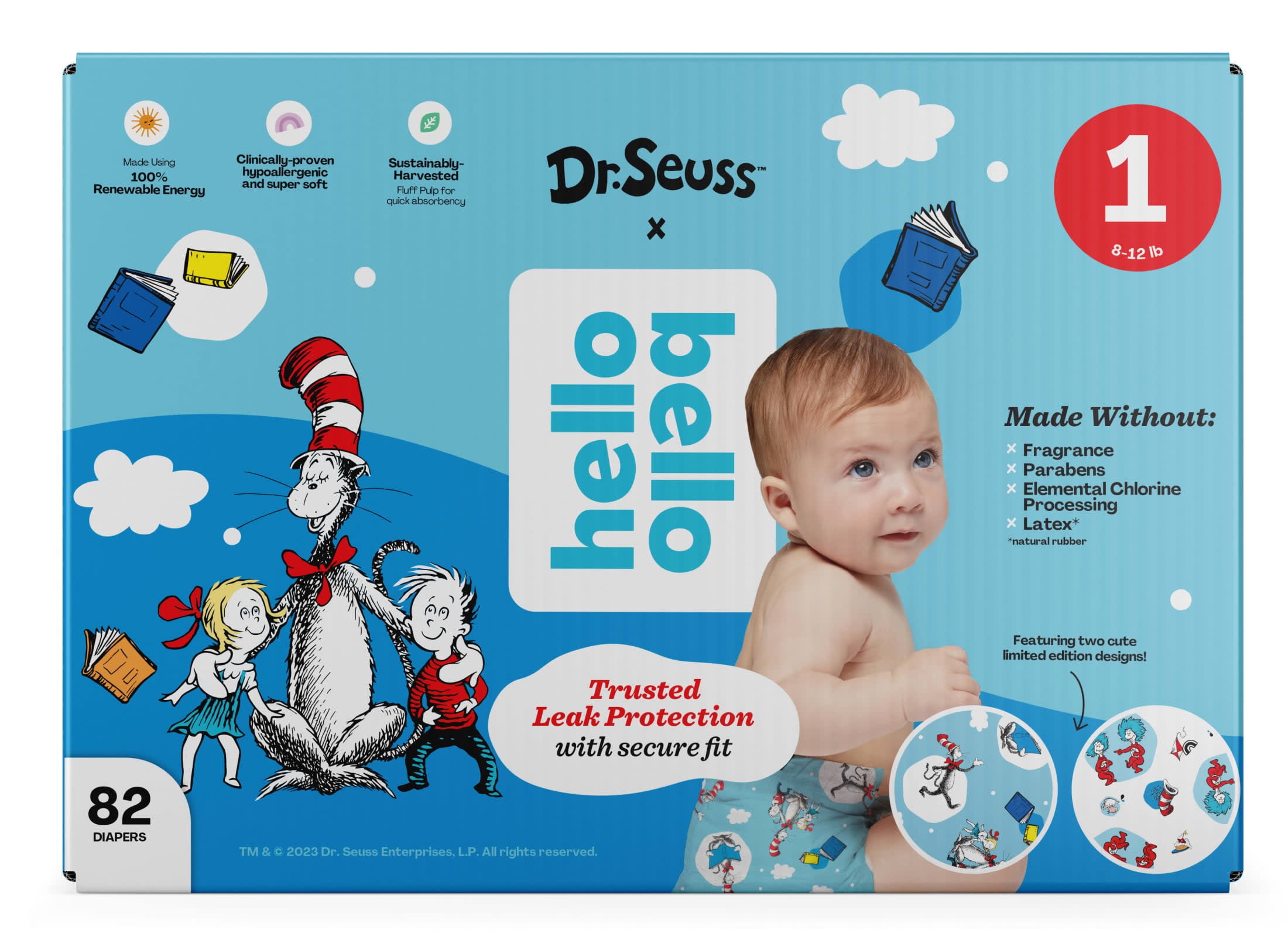 Hello Bello x Dr. Seuss Premium Baby Diapers, Cat in the Hat, Size 1