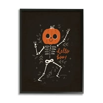 Hello Boo Halloween Smiling Skeleton Holiday Graphic Art Black Framed Art Print Wall Art