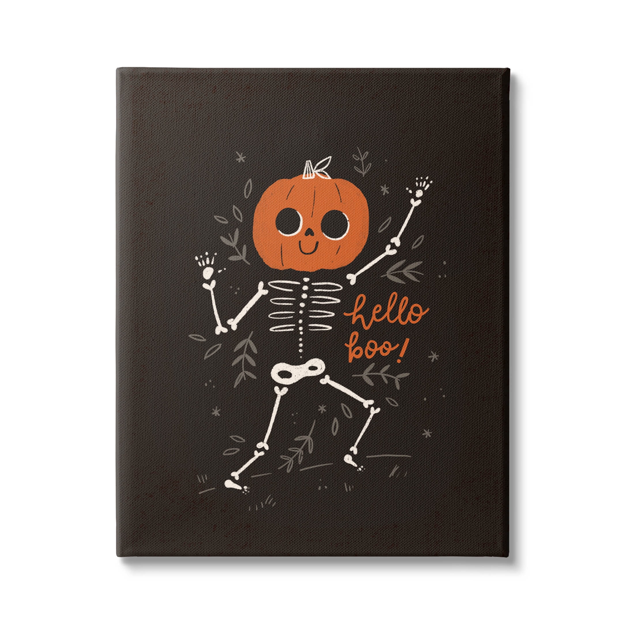 Hello Boo Halloween Smiling Skeleton Holiday Graphic Art Gallery Wrapped Canvas Print Wall Art