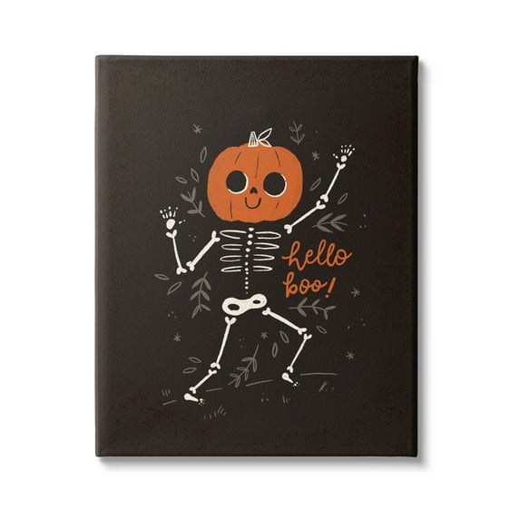Hello Boo Halloween Smiling Skeleton Holiday Graphic Art Gallery Wrapped Canvas Print Wall Art