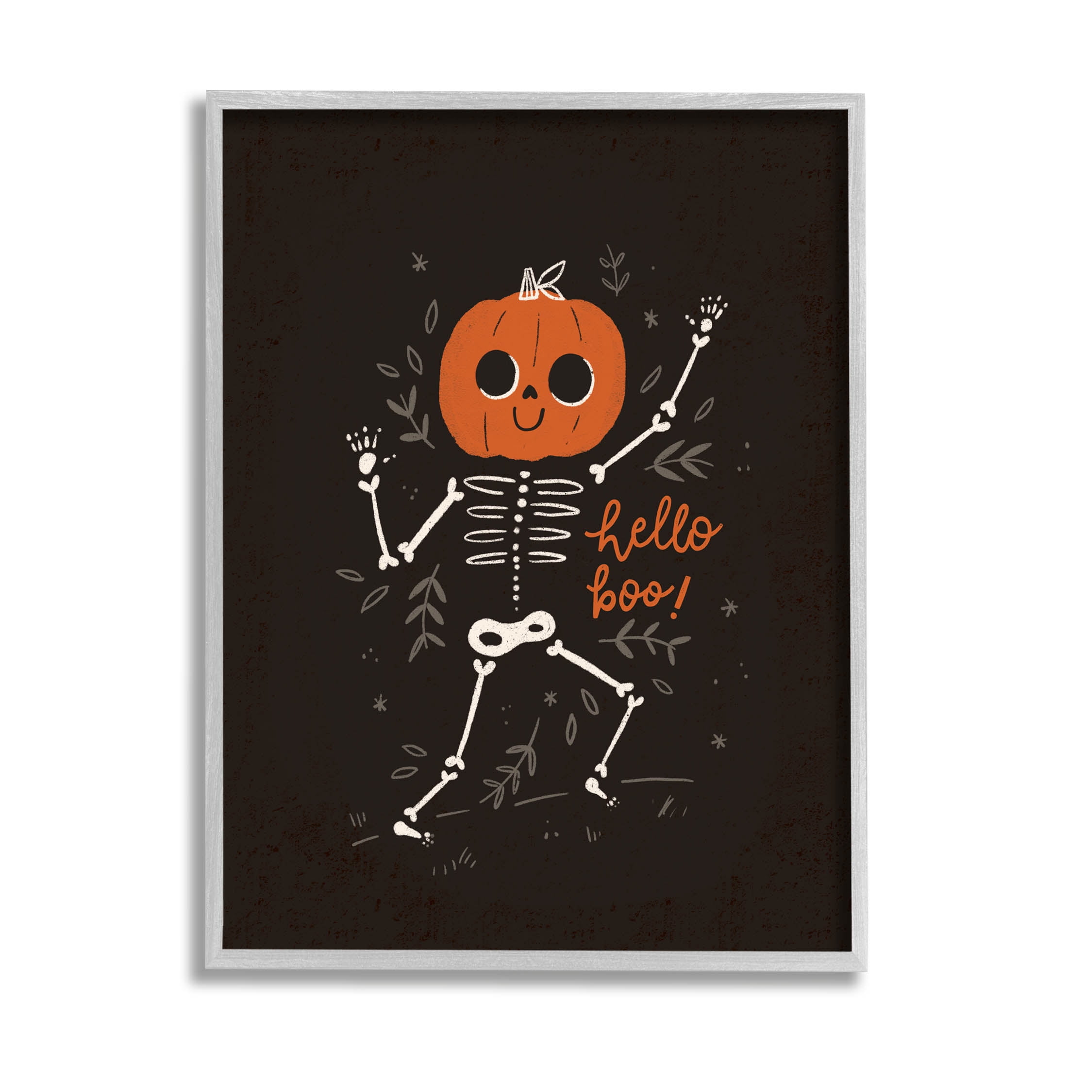 Hello Boo Halloween Smiling Skeleton Holiday Graphic Art Gray Framed Art Print Wall Art