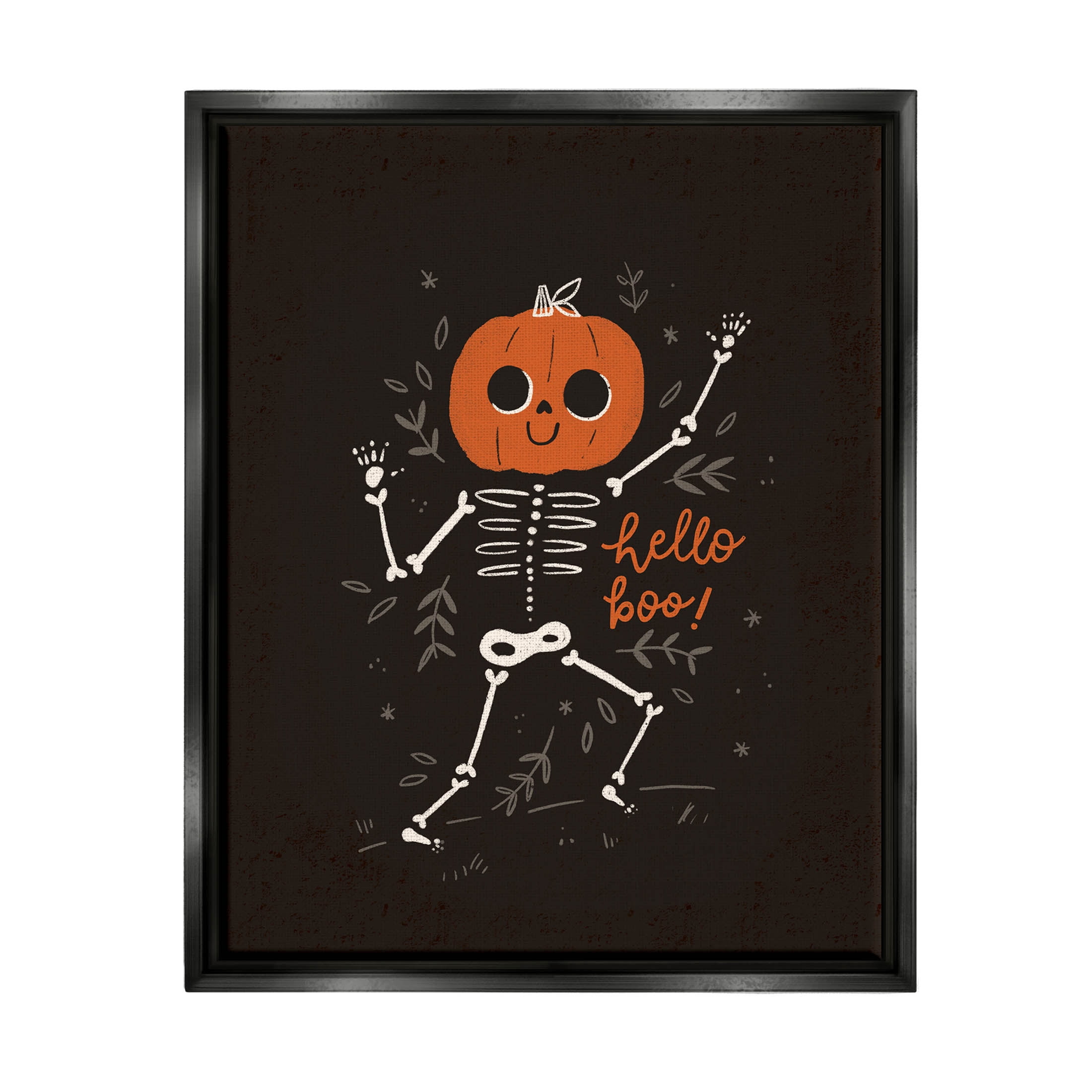 Hello Boo Halloween Smiling Skeleton Holiday Graphic Art Jet Black Framed Art Print Wall Art