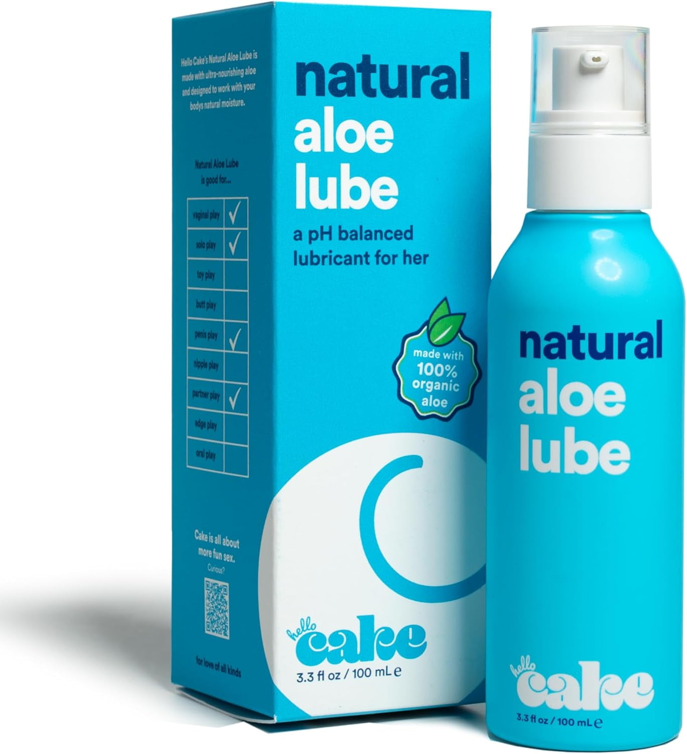 Hello Cake Natural Aloe Lube, pH-Balanced Lubricant for Her, 3.3 fl oz