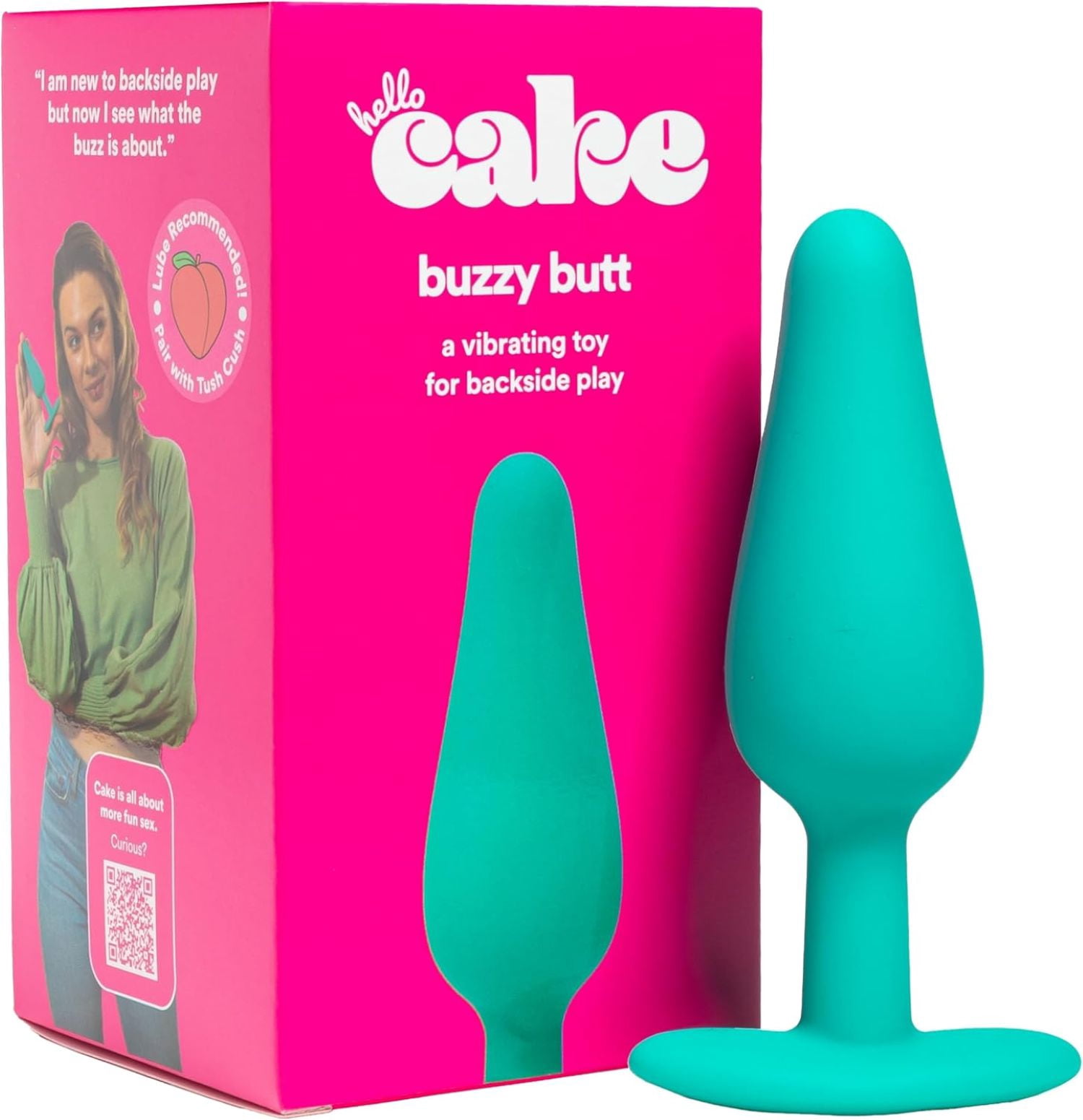 Hello Cake Buzzy Plug Vibrator for Men and Women, Waterproof & Rechargeable Backside Play Toy with 10 Modes, Teal