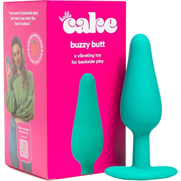 Hello Cake Buzzy Plug Vibrator for Men and Women, Waterproof & Rechargeable Backside Play Toy with 10 Modes, Teal