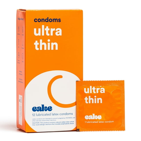 Hello Cake Ultra Thin Condoms, Premium Silicone Lubricated Latex Condoms for Men, BPA Free, Fragrance-Free, Glycerin Free, 12 Count