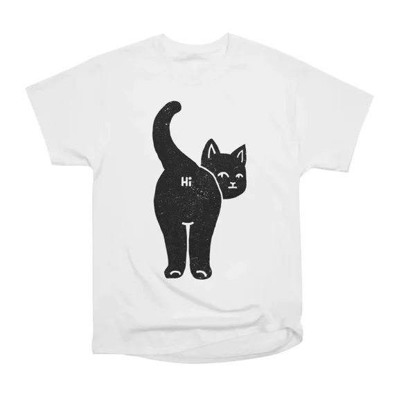 Hello Cat Butt Minimalist Black by Tobe Fonseca T-Shirt Tee Gift For Him Merch For Her App