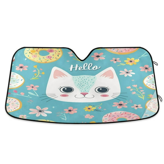 Hello Cat Face Car Windshield Sun Shade Foldable Car Front Window Visor Heat and UV Protection 53x23.5