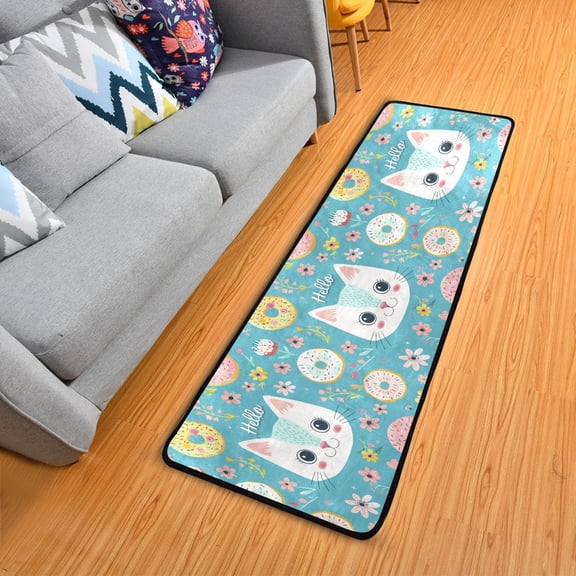 Hello Cat Face Hallway Runner Rug 2'X6' Non-Slip Washable Carpet Runner Kitchen Entryway Laundry Bedroom