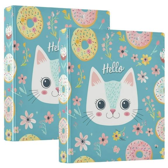 Hello Cat Face Hardcover 3 Ring Binder 1.5” Round Rings Letter Size Paper Pockets for School Office Supplies
