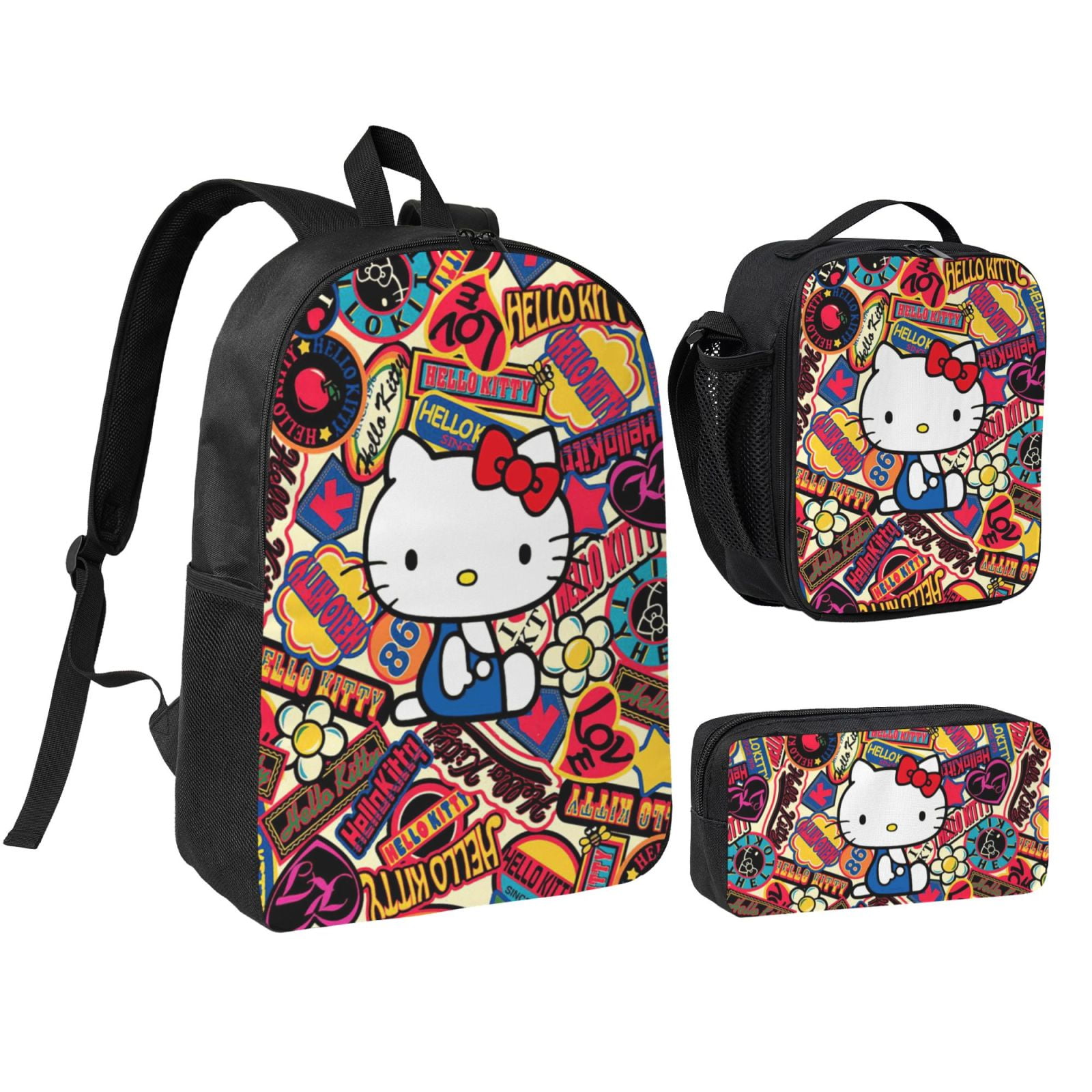 Hello Cat Ki-tty Backpack Set 3pc , Backpack with Lunch Bag and Pen Bag ...