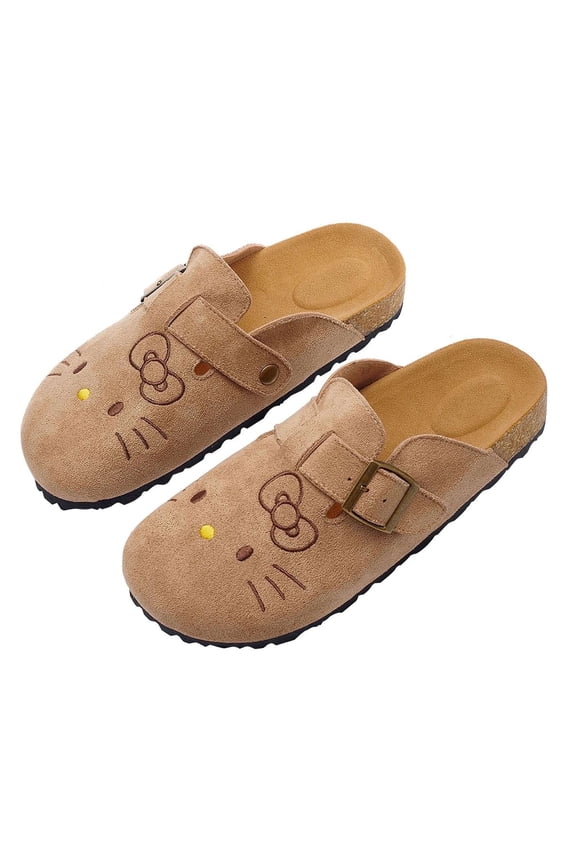 Hello Cat Slippers for Women Cartoon Kitty Suede Clogs Non-Slip Cute House Shoes for Indoor Outdoor Traveling Birthday Gift