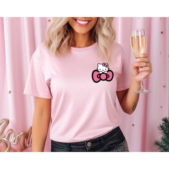 Hello Cat Super Kitties T-Shirt, Cute Girls Party, Hello Kitty Girls, Cute Kawaii Kitty Shirt,Light Pink color,size L