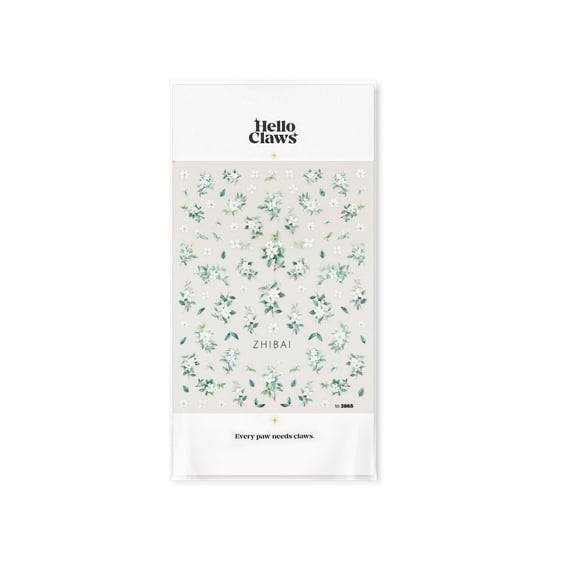 Hello Claws White Flower 5D Nail Deco Sticker, 1 Sheet Nail Art Sticker Pack