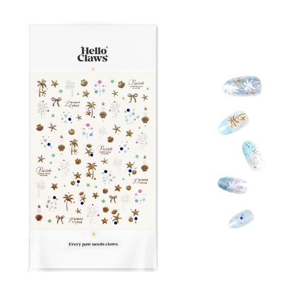 Hello Claws Gold Metallic Seashell Summery Beach Vibe Nail Deco Sticker, 1 Sheets Nail Sticker Pack