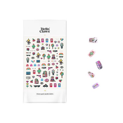 Hello Claws Pixel-art Style Cartoon Nail Deco Sticker, 1 Sheets Nail Sticker Pack
