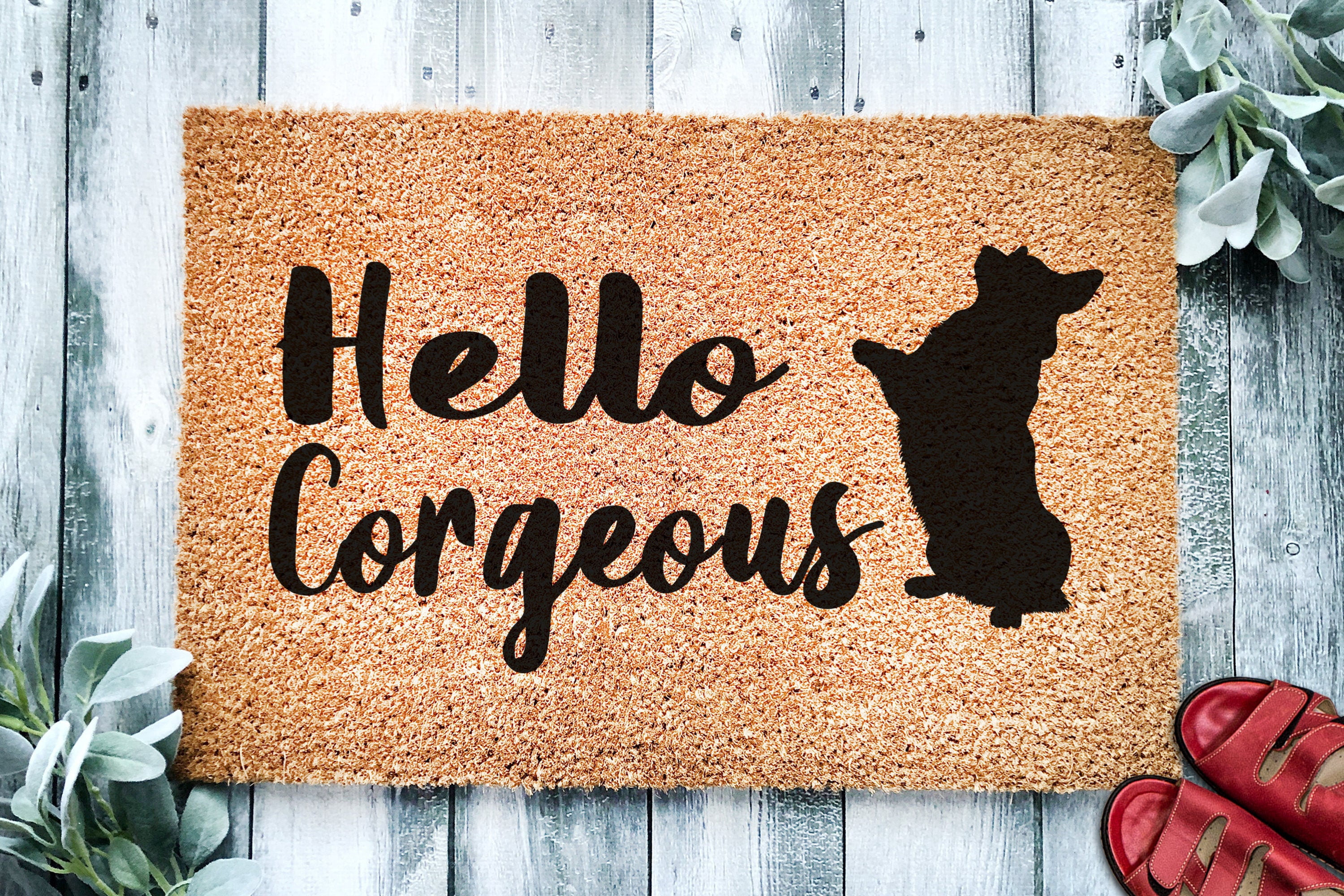 Hello Corgeous Cute Corgi Doormat Dog Custom Doormat