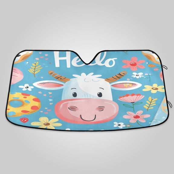 Hello Cow Face Car Windshield Sun Shade Foldable Car Front Window Visor Heat and UV Protection 55x27.6