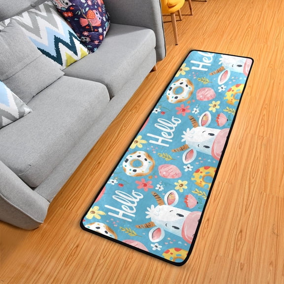 Hello Cow Face Hallway Runner Rug 2'X6' Non-Slip Washable Carpet Runner Kitchen Entryway Laundry Bedroom