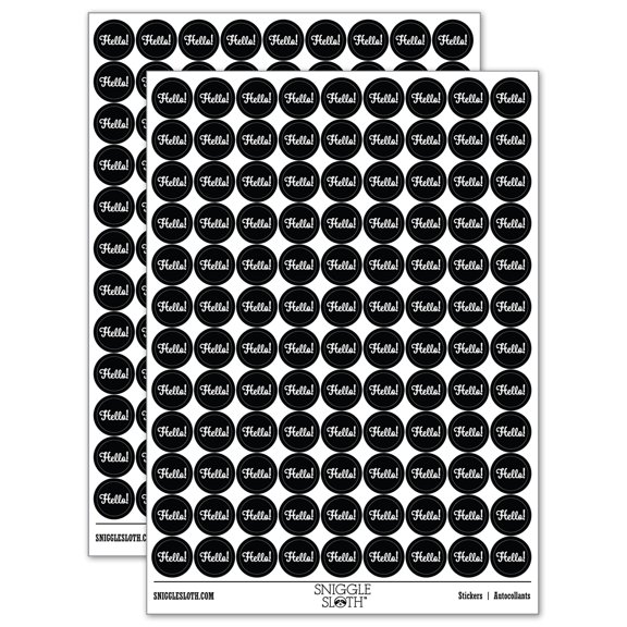 Hello Cursive 200+ Round Stickers - Black - Gloss Finish - 0.50" Size