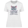 thumbnail image 1 of Hello, Cute Gray Furry Kitten T-Shirt Women -Image by Shutterstock, Female Large, 1 of 2