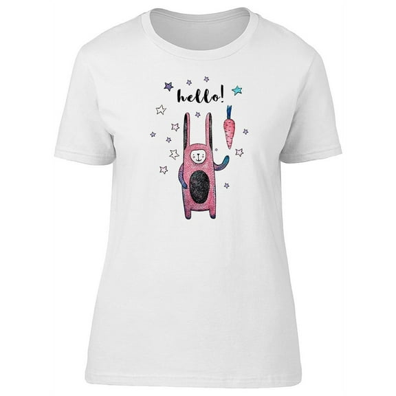 Hello, Cute Watercolor Rabbit T-Shirt Women -Image by Shutterstock, Female Large