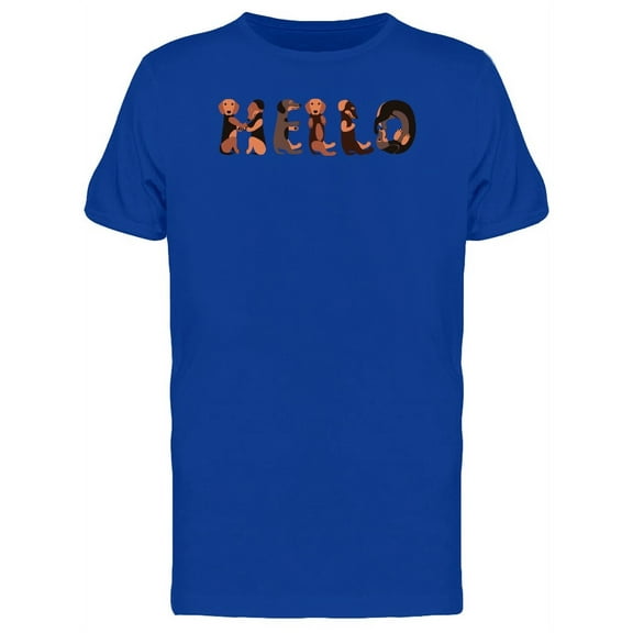 Hello Dachshund Dogs Lettering T-Shirt Men -Image by Shutterstock, Male Large