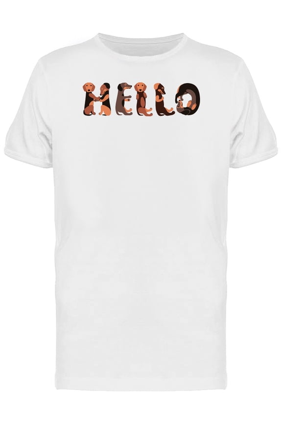 Hello Dachshund Dogs Lettering T-Shirt Men -Image by Shutterstock, Male Small