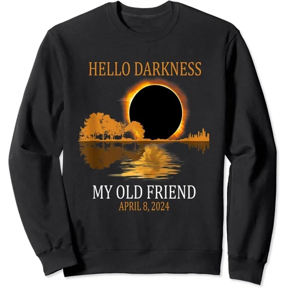 Hello Darkness April 8 2024 Total Solar Eclipse Unisex Crewneck Sweatshirt