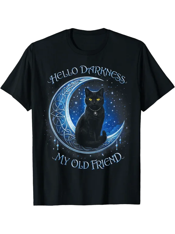Hello Darkness My Old Friend Black Cat Moon Gothic Humor T-Shirt