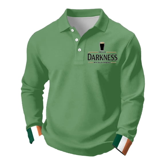 Hello Darkness My Old Friend Men's Long Sleeve Polo Shirt Button Graphic Top
